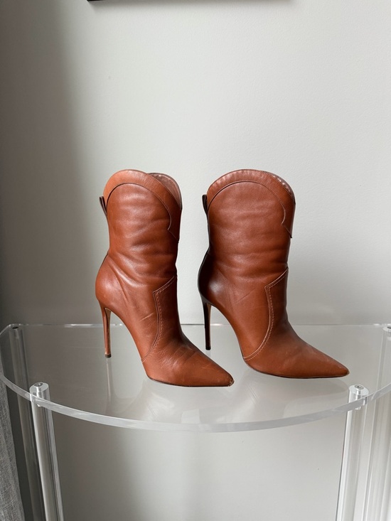 Alexandre Birman Shoes - Alexandre Birman Cognac Leather Pointed-Toe Stiletto Ankle Boots